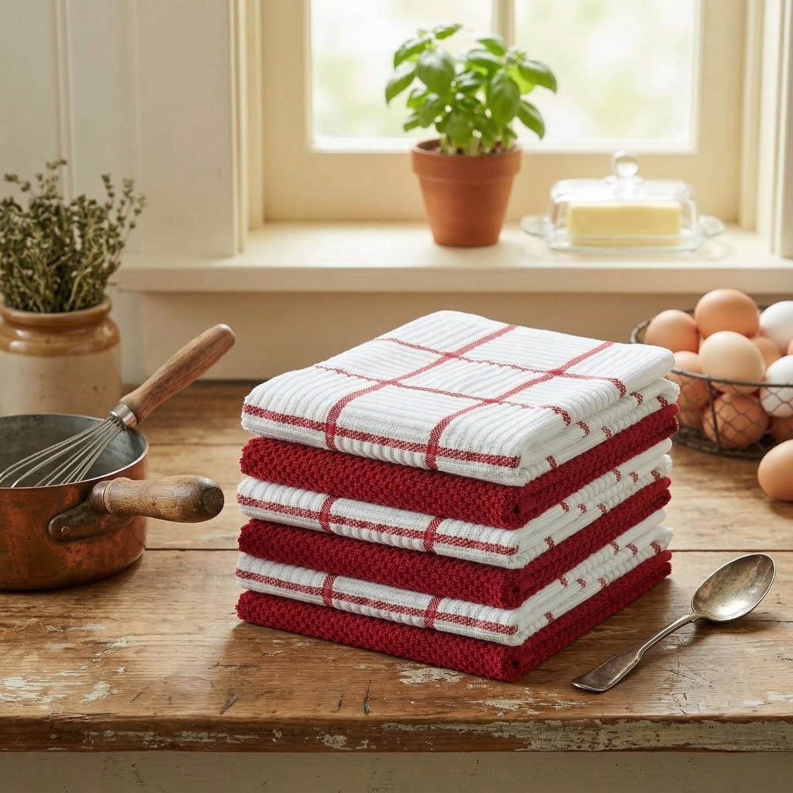 6 Pack Large Kitchen Towels, 16×27 inch Absorbent Dishcloths, 100% Cotton Cle…
