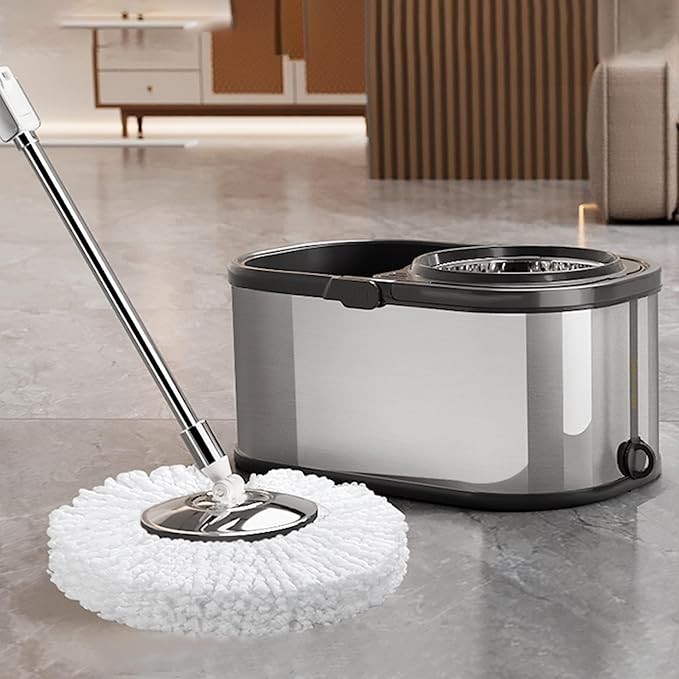 360 Spin Mop Bucket Set Stainless Steel Wringer 2/4/6 Heads Refill