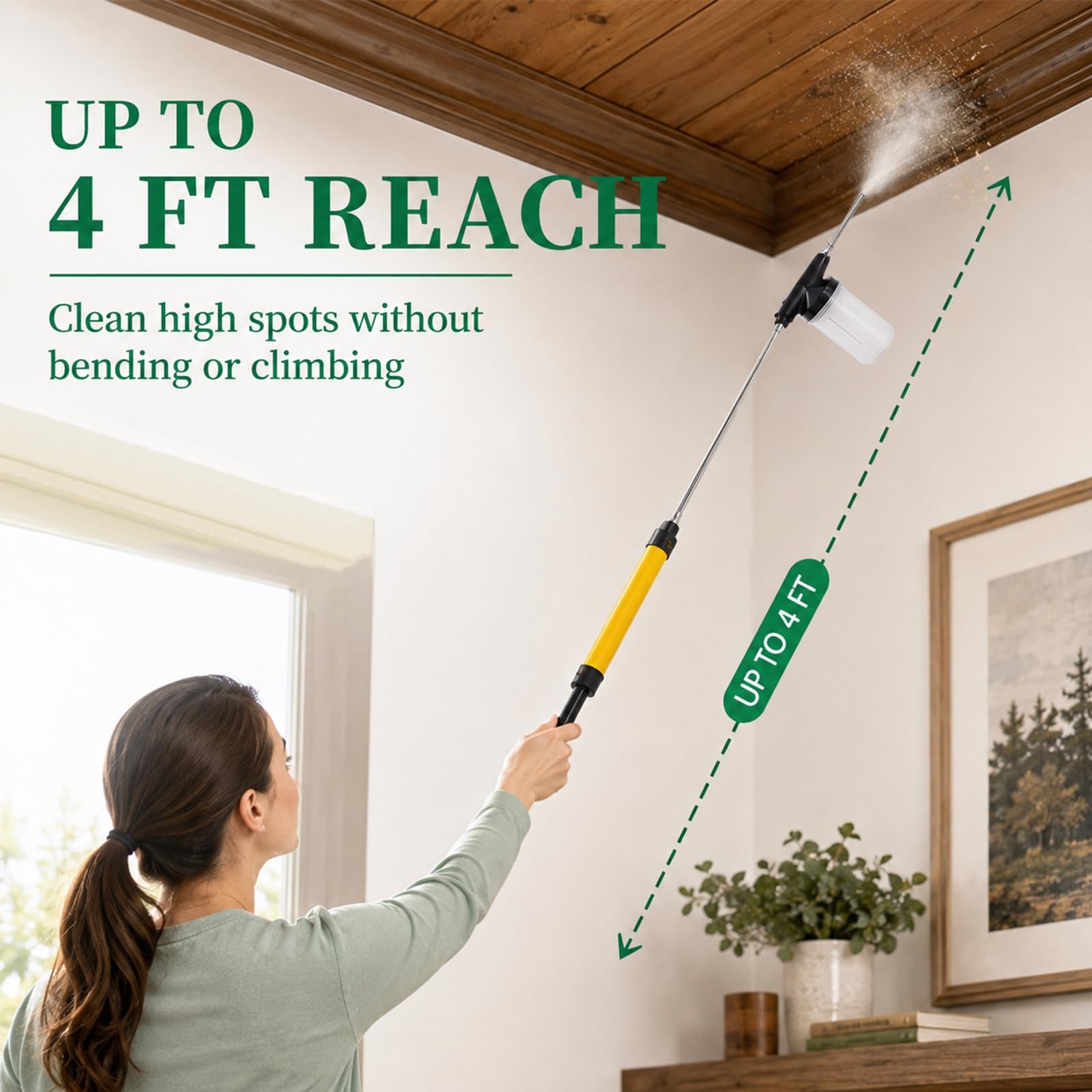 Diatomaceous Earth Powder Duster, Adjustable Long Reach Garden Dust Yellow