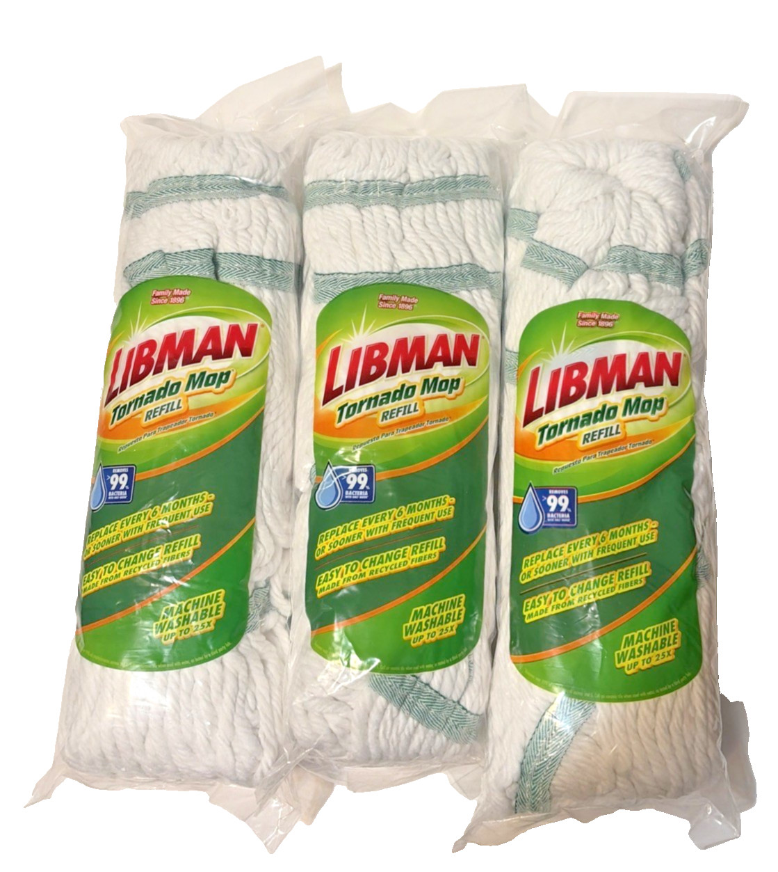 Microfiber Tornado Spin Mop Refill Reusable Libman Washable Lot of 3 New Sealed