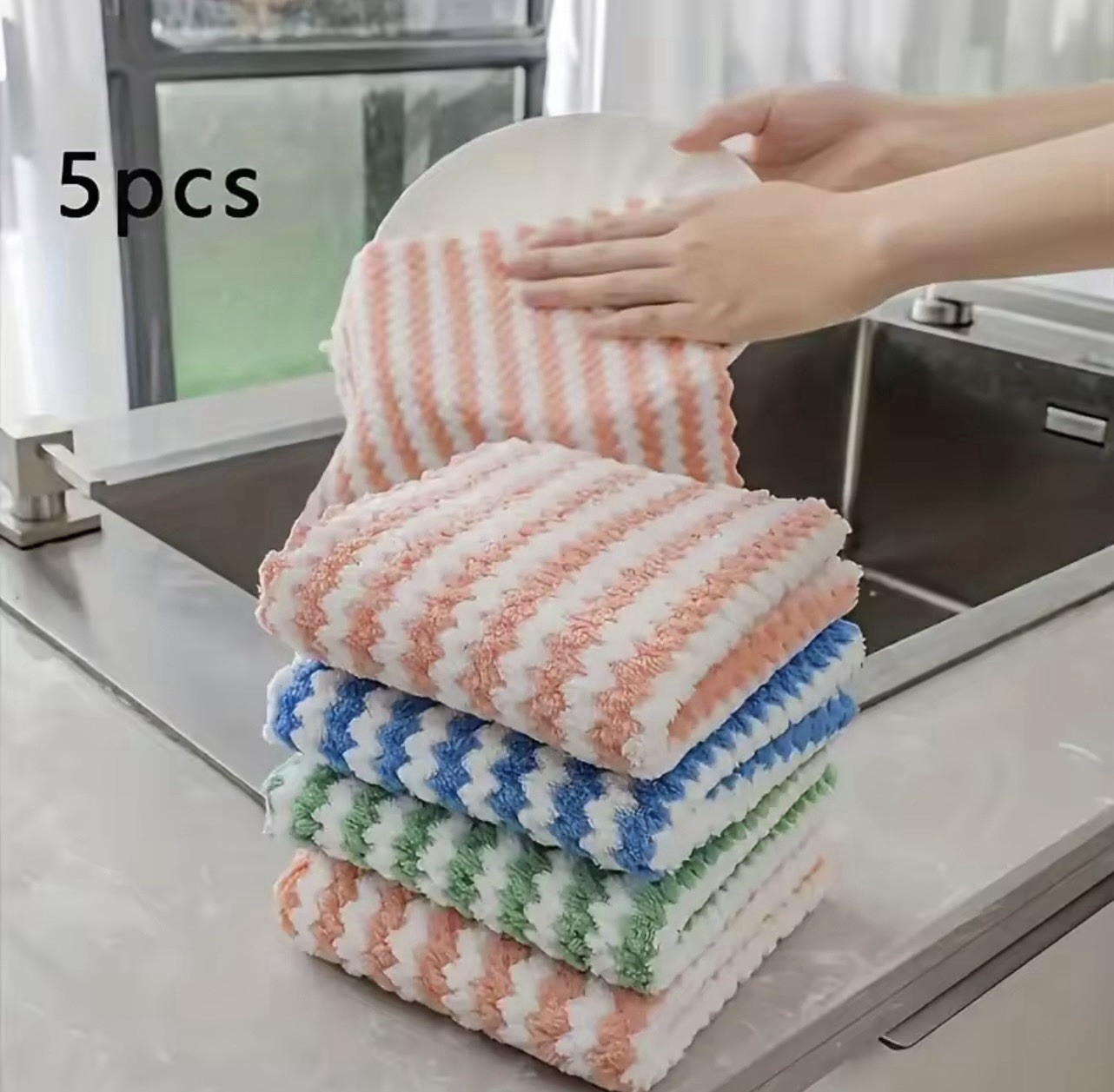 Reusable Kitchen Cleaning Cloths 5 Pack 25 x 25 cm Multicolor Cloths