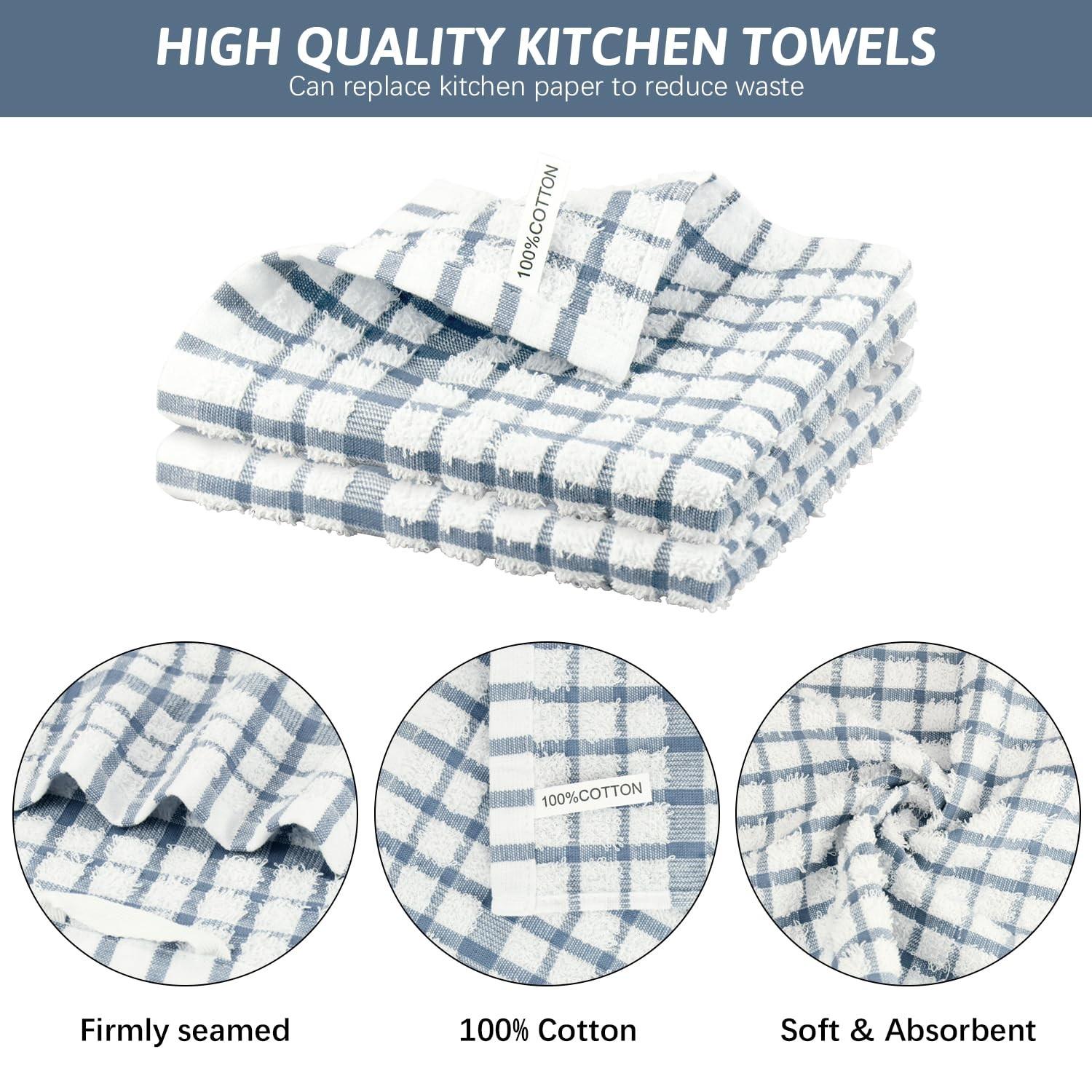 Nialnant 8 Pack Kitchen Towels and 12 x 12 in – 8PCS, Little Blue Plaid