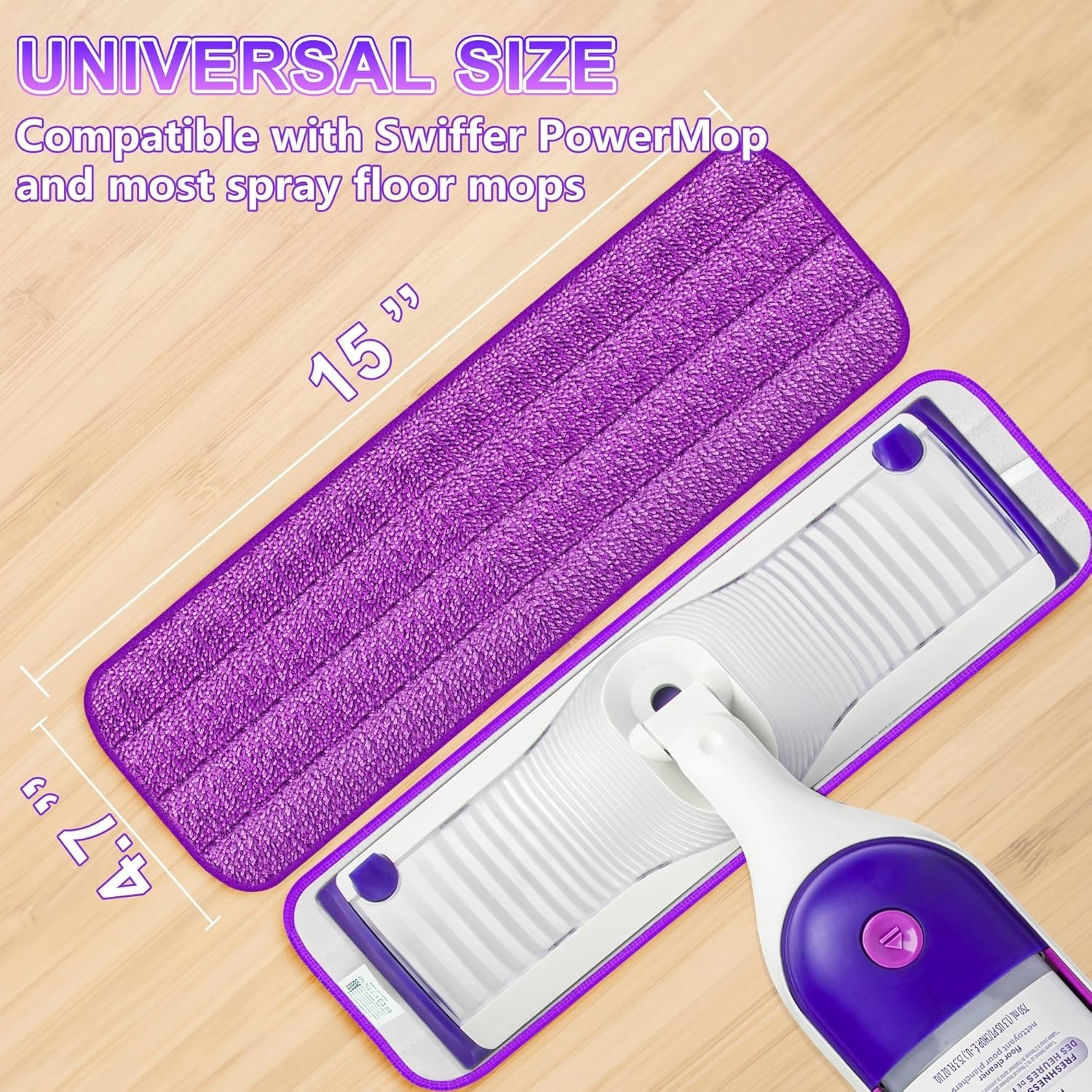6 Pack Reusable Mop Pads for Swiffer PowerMop, Power Mop Pads 15” Microfiber Re