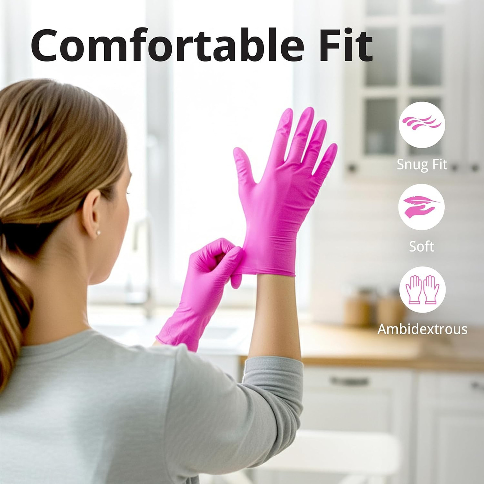 Powder-Free Nitrile Gloves 3 Mil Disposable Latex-Free Food Safe Pink Fuchsia