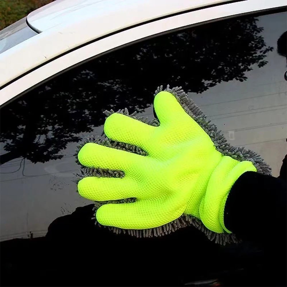 5-Finger Car Wash Mitt Scratch Free Microfiber Cleaning Gloves Auto Chenille