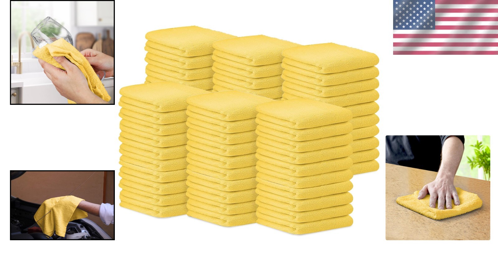 Reusable Cleaning Rags 60 Pack – Durable Yellow Bar Towels