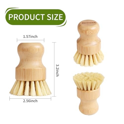 Bamboo Dish Brush with Sisal Bristle – 4 Pack – Natural