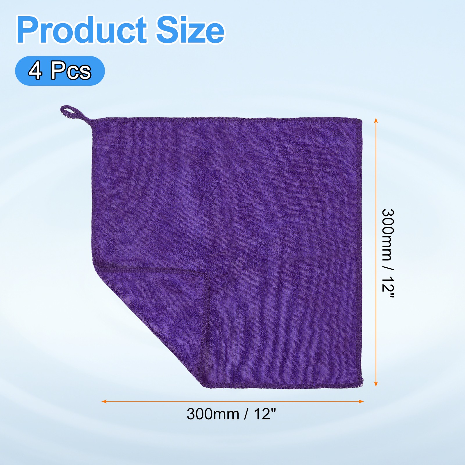4pcs 12″ x 12″ Microfiber Cleaning Cloth Absorbent with Hook Purple