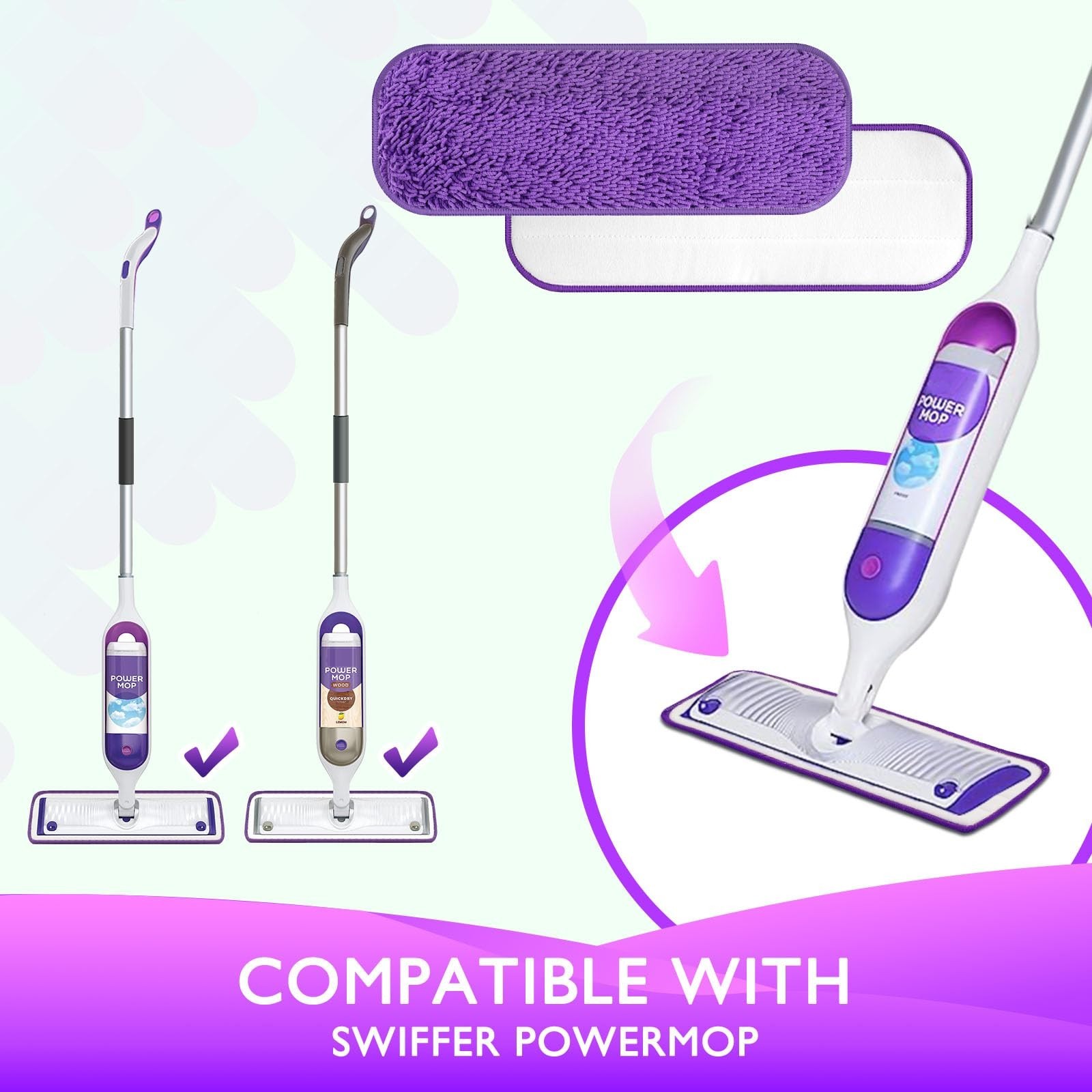 Reusable Power Mop Refill Pads for Swiffer Starter 3 Pack (Purple)