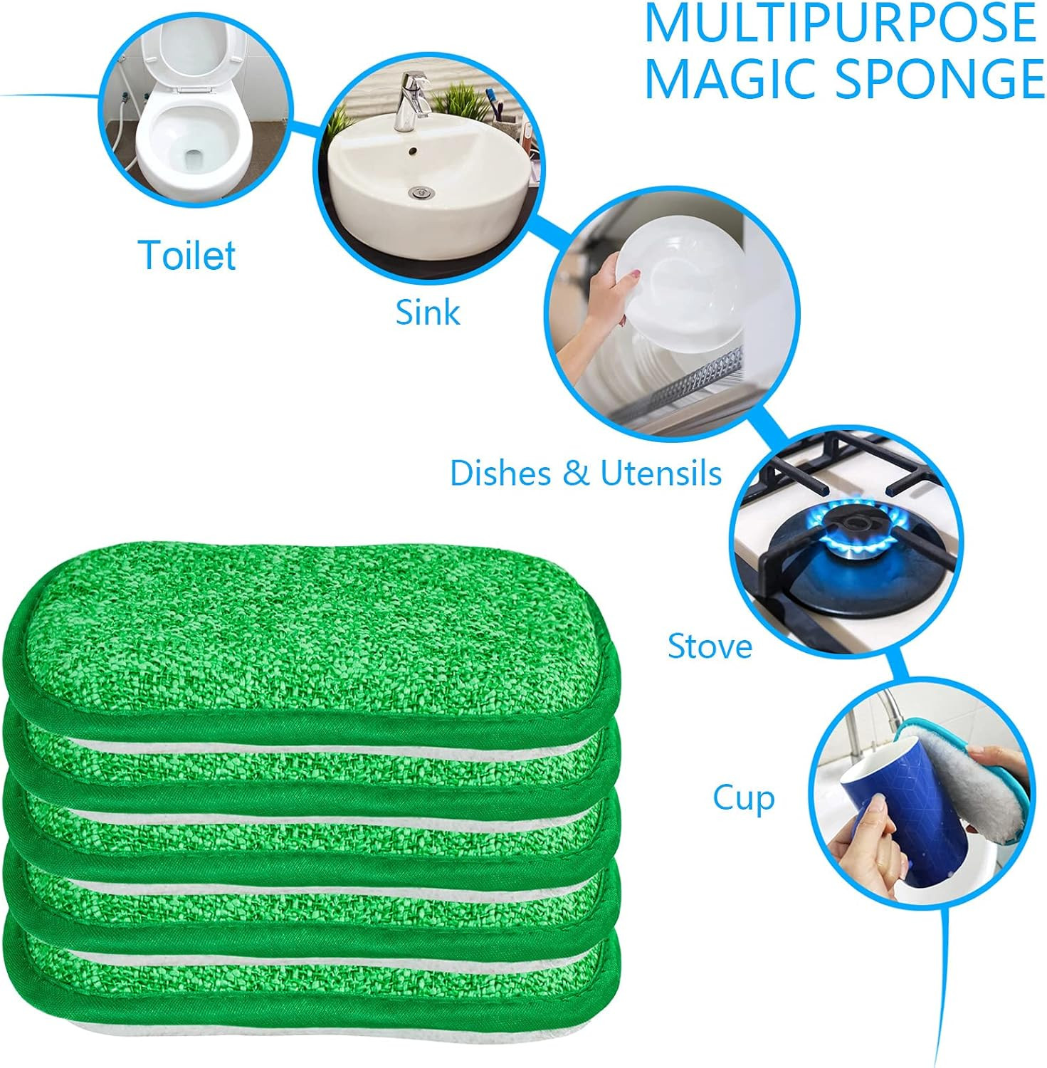 Kitchen Dish Sponge Scrubber Non Scratch, Dishcloth No Odor Reusable Washable Mu