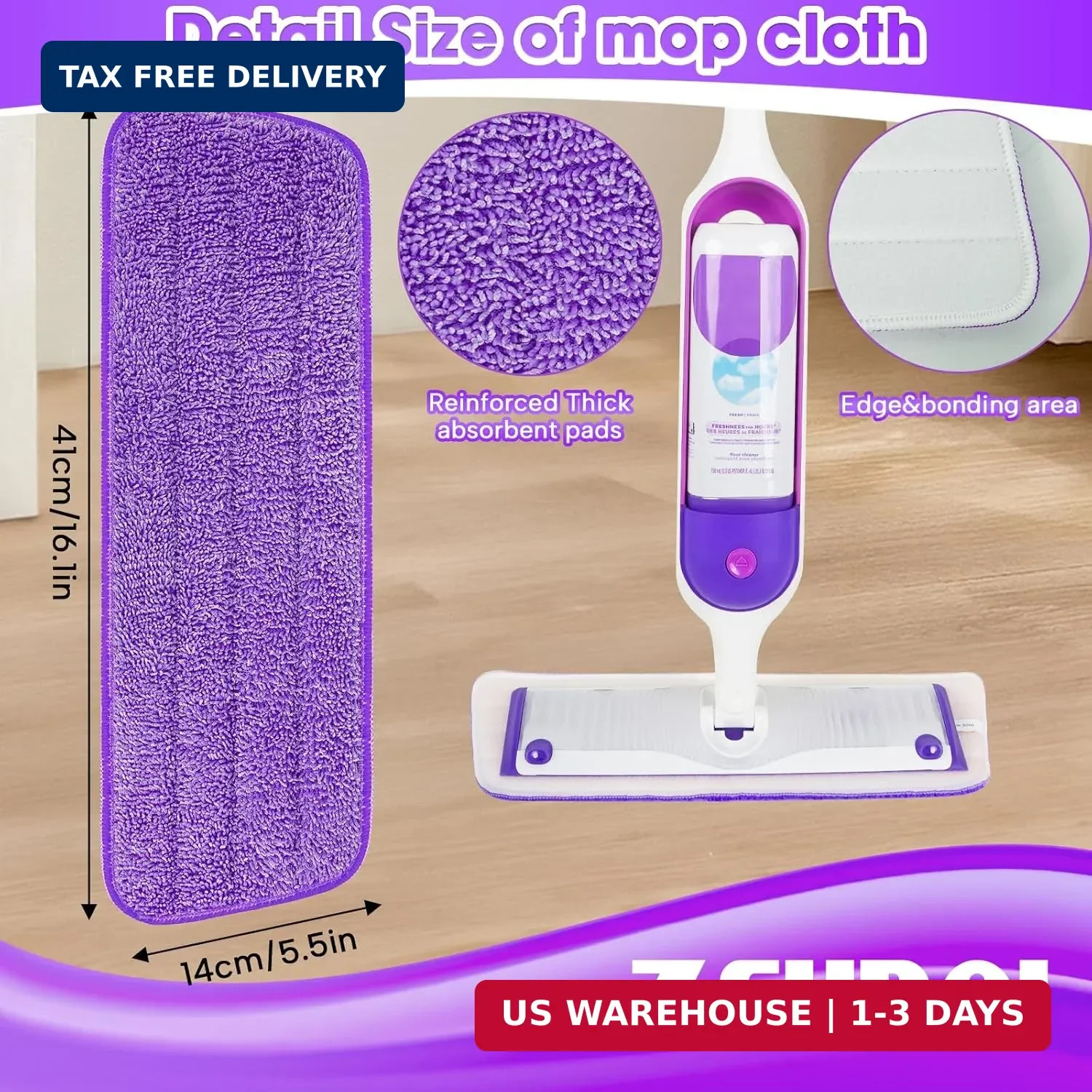 6 Pack Reusable Microfiber Mop Pads for Swiffer PowerMop, 13-16 Inch Spray Mop R