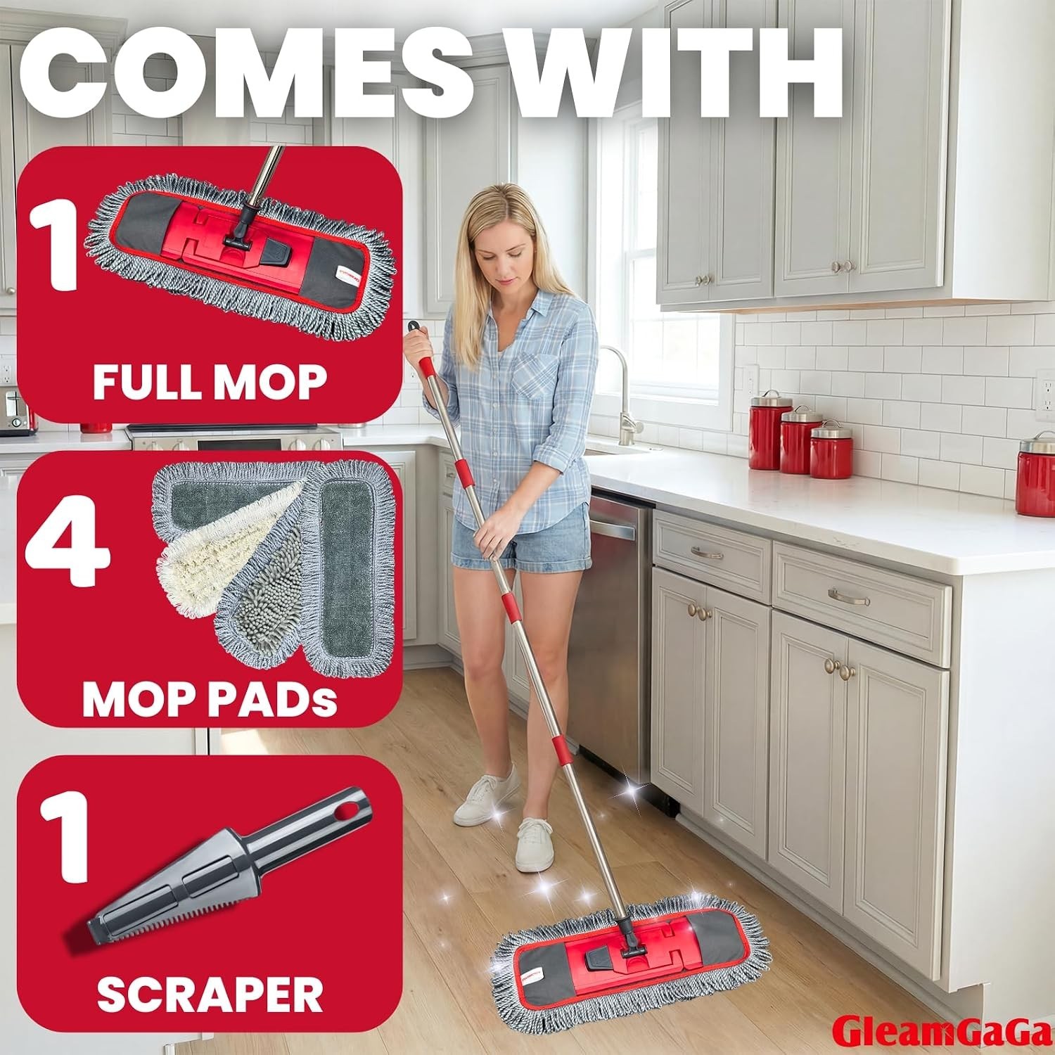Dust Mop for Floor Cleaning with 4-in-1 Washable Pad System, Wet & Dry Multi-…