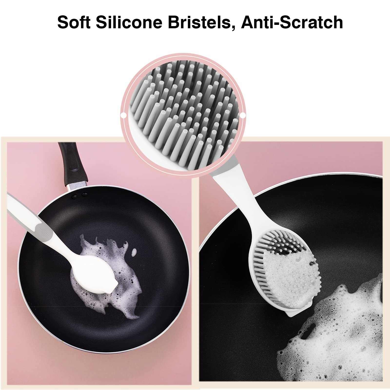 AMORBASE Silicone Dish Scrubber Brush with Scraper Tip for Kitchen Cleaning