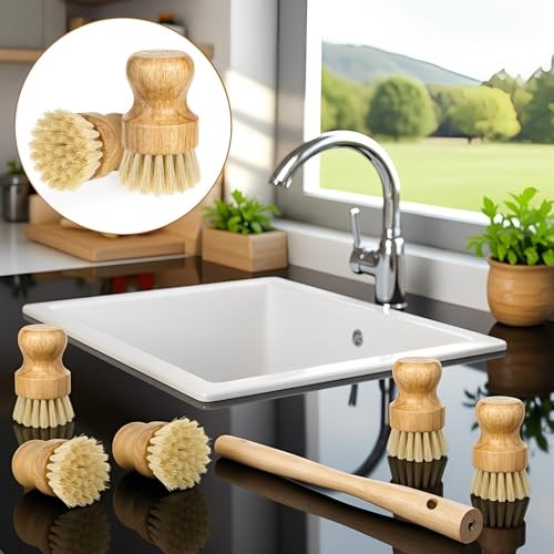 Bamboo Dish Scrub Brush – Wooden Scrubbers – Sisal Yellow – 12 Packs