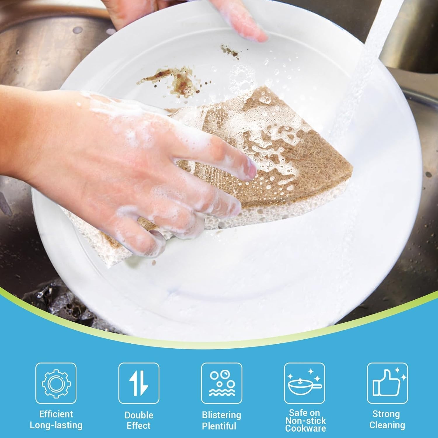 XL Non-Scratch Scrub Sponges – 6 Count Eco-Friendly Cellulose Kitchen Cleaning