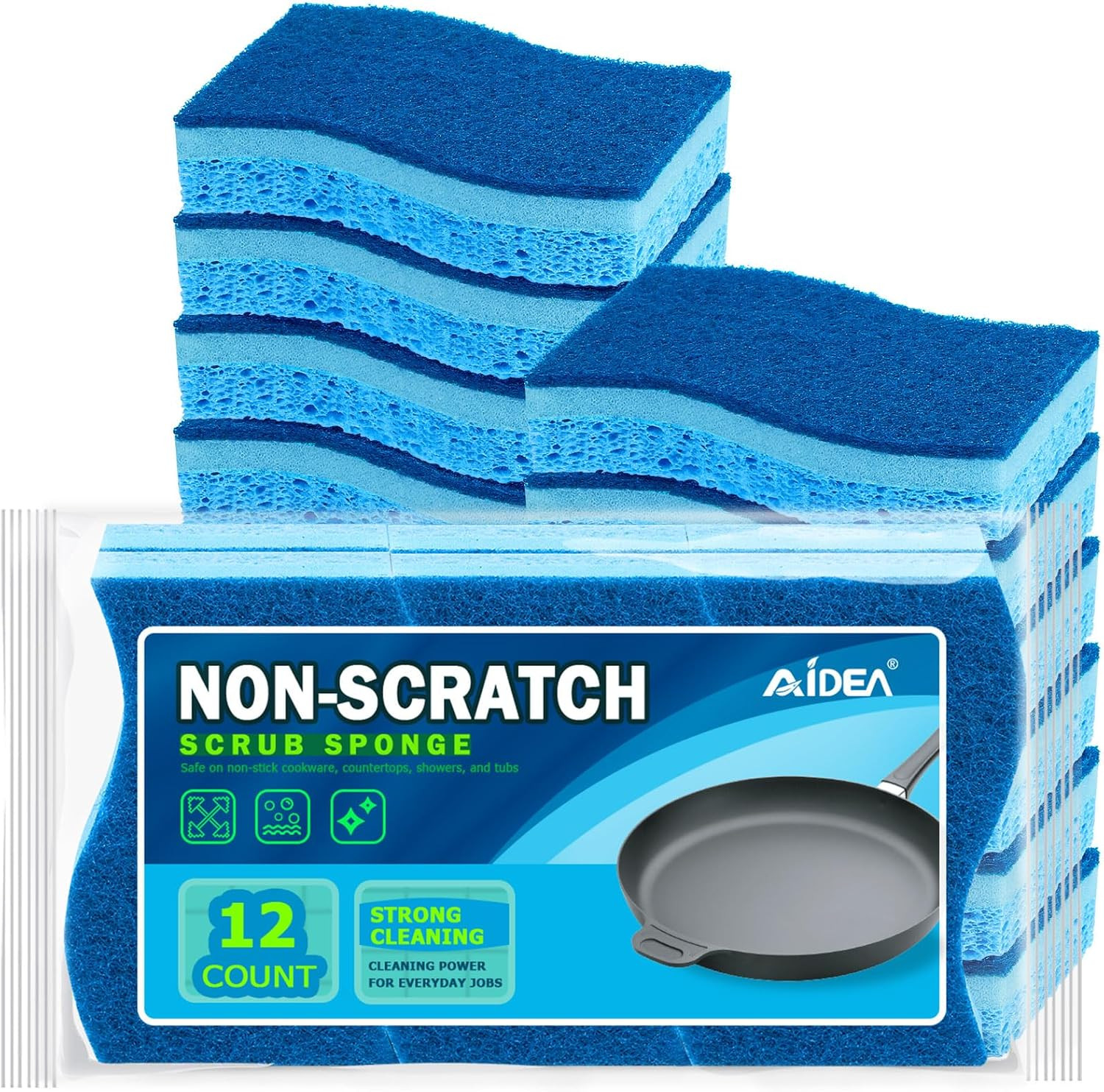 Sponges Kitchen, Non-Scratch Scrub Sponge, 6Count, Sponges for Non-Stick Cookwar