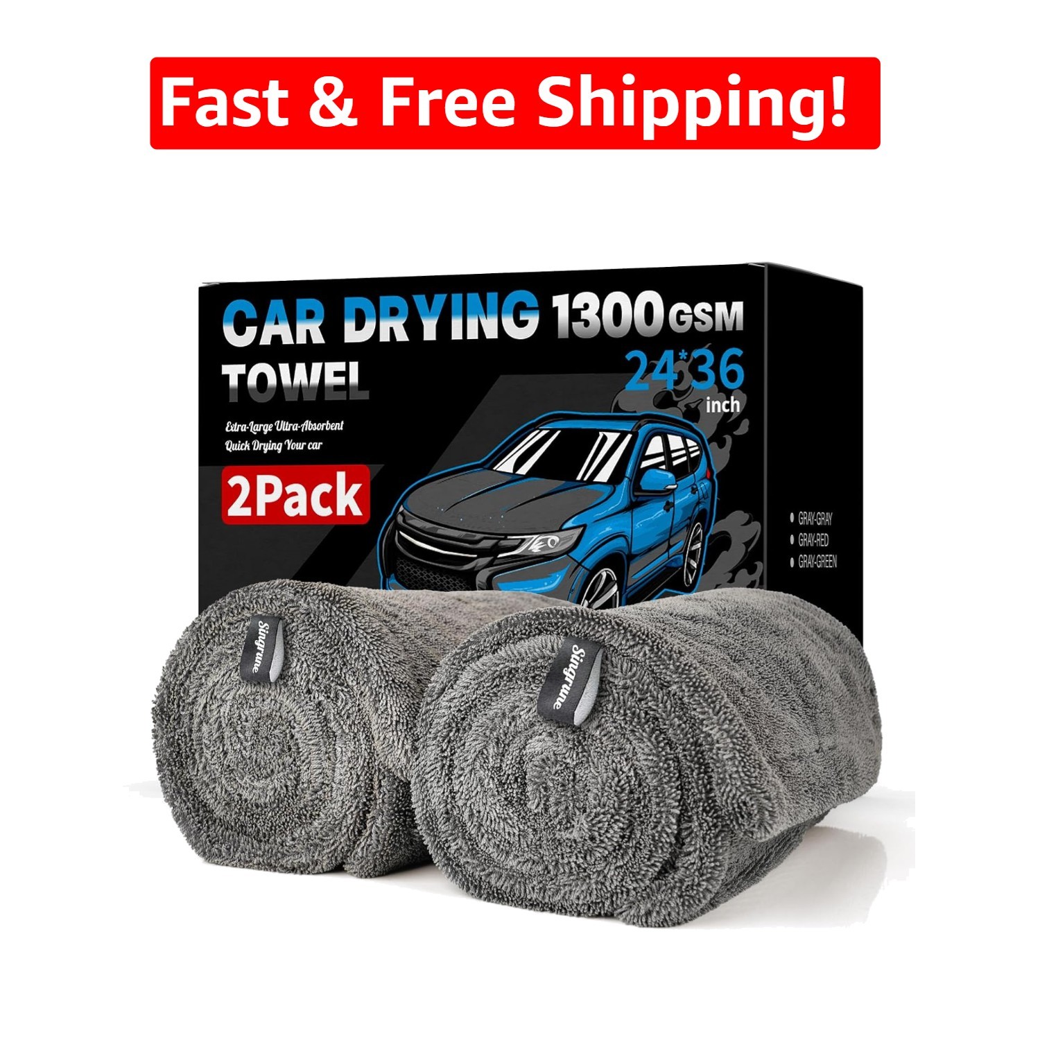 Twin Pack Extra Large 24×36 Microfiber Towels – Soft, Durable & Machine Washable