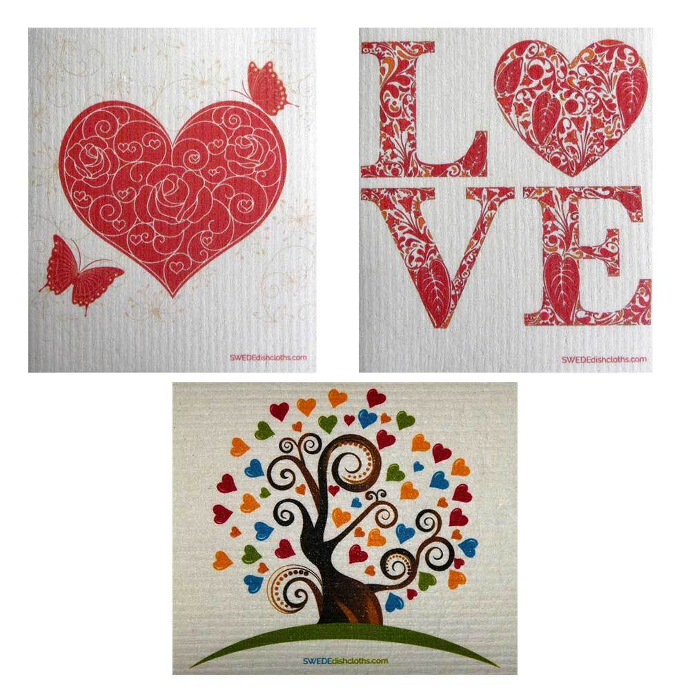 Mixed Valentine Set of 3 cloths (One of each design) Swedish Dishcloths | ECO