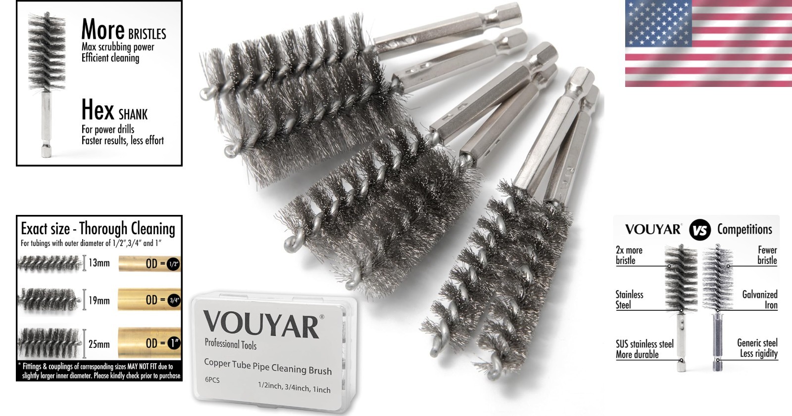 Versatile 6pcs Pipe Cleaner Brushes – Ideal for Copper Tubes & Automotive Use