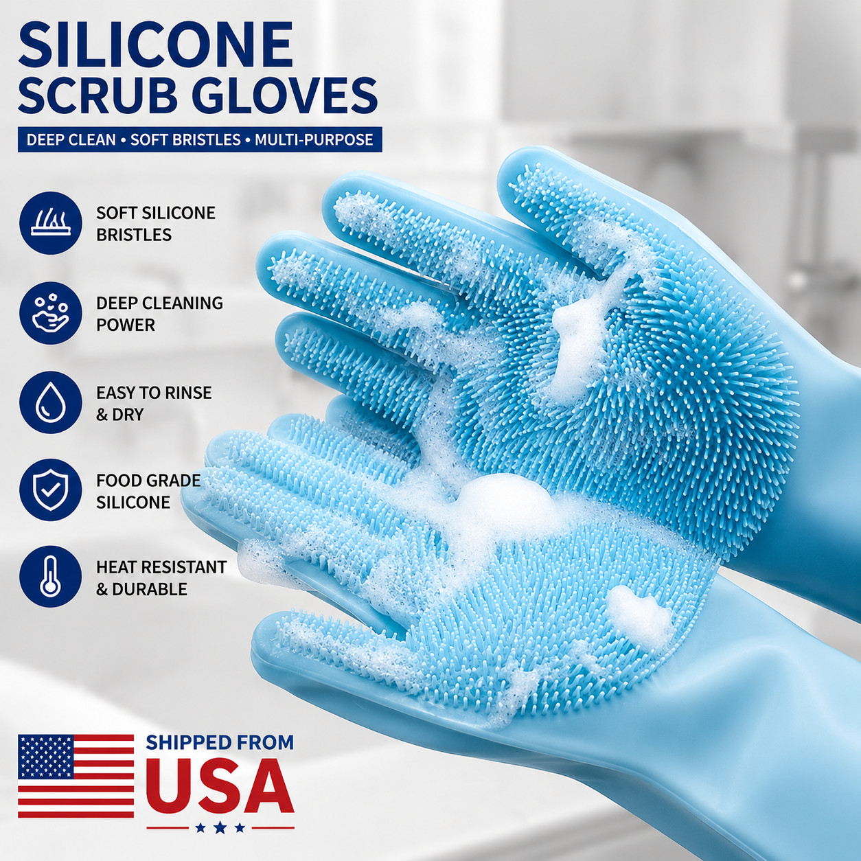 1 Pair Silicone Dishwashing Gloves Waterproof Scrubber Kitchen Cleaning Gloves