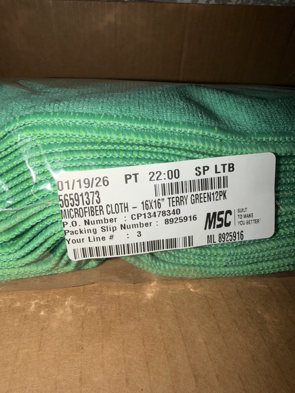 Box of 120 NEW Pro-Source 16″x16″ Terry green Microfiber Cloths – See Photos