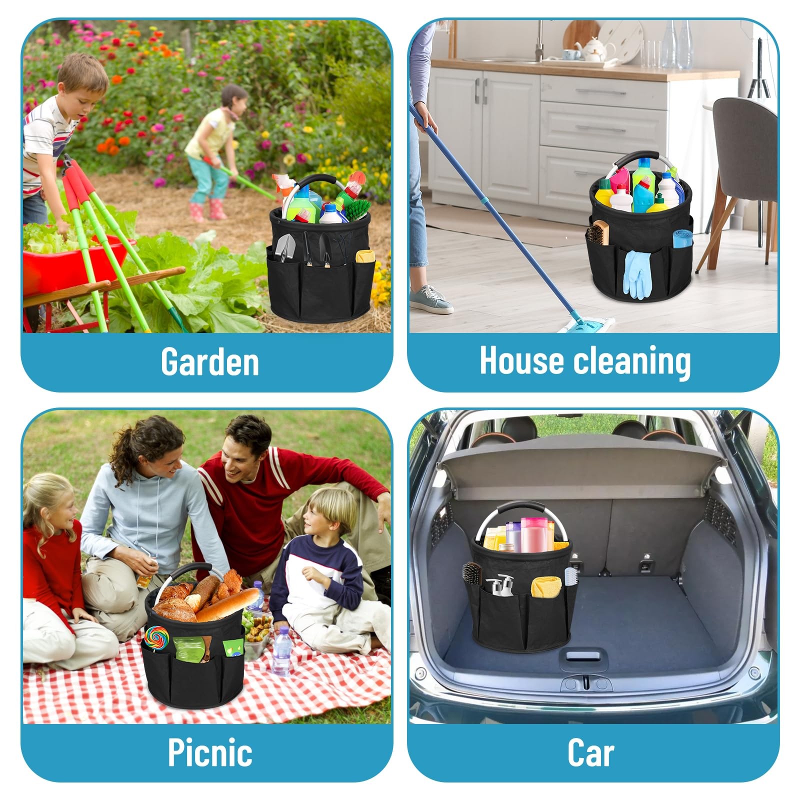 17L Cleaning Caddy with Handle, Cleaning Supply Caddy (Black)