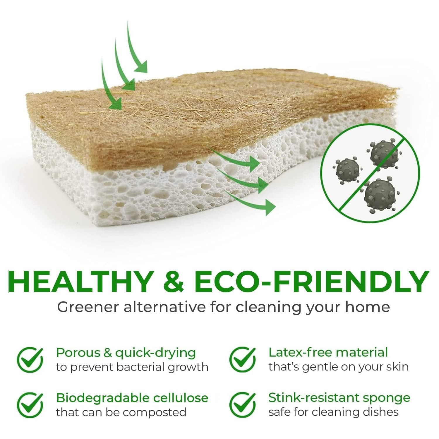 Natural Kitchen Sponges (24 Pack) – Biodegradable Cellulose & Coconut Scrubbe…