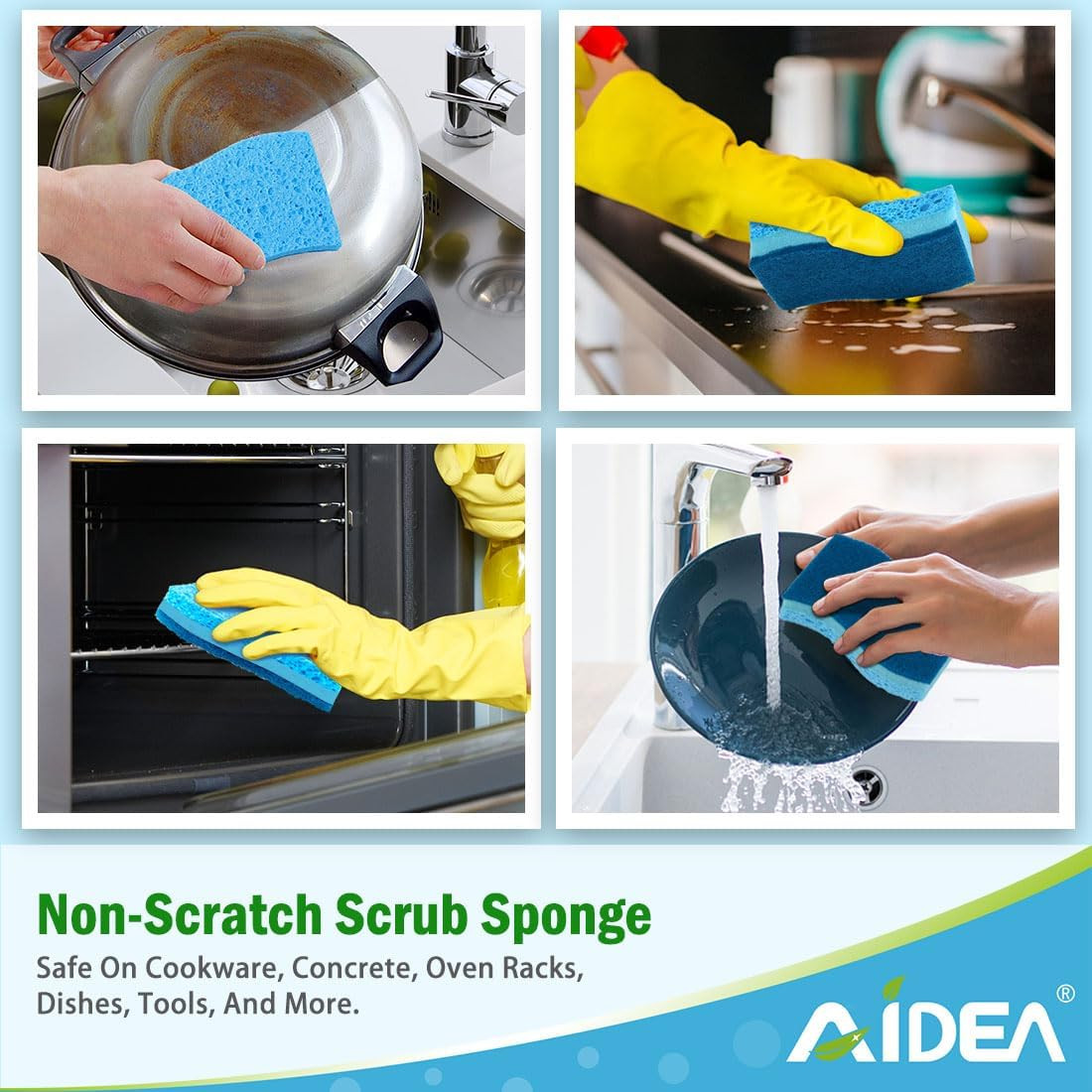 Sponges Kitchen, Non-Scratch Scrub Sponge, 6Count, Sponges for Non-Stick Cookwar