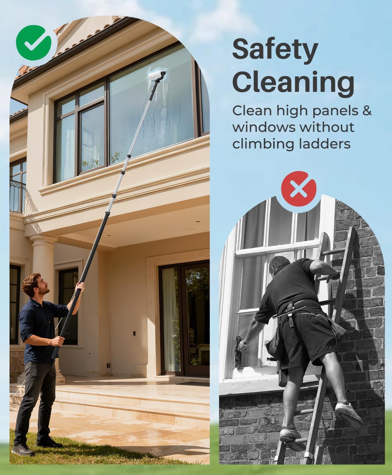Extendable 20Ft Electric Solar Panel Cleaning Brush & Pole Kit, 2 Speed, Soap Di