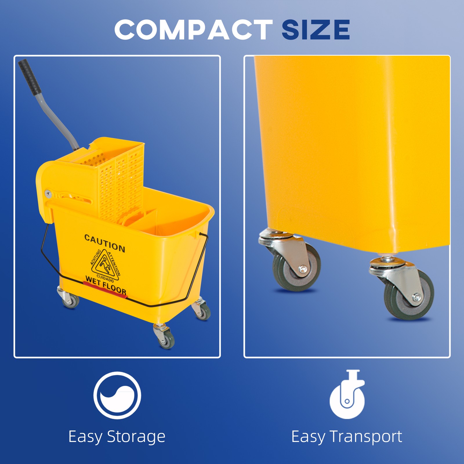 Compact Mop Bucket with Wringer on Wheels 21 Quart Yellow