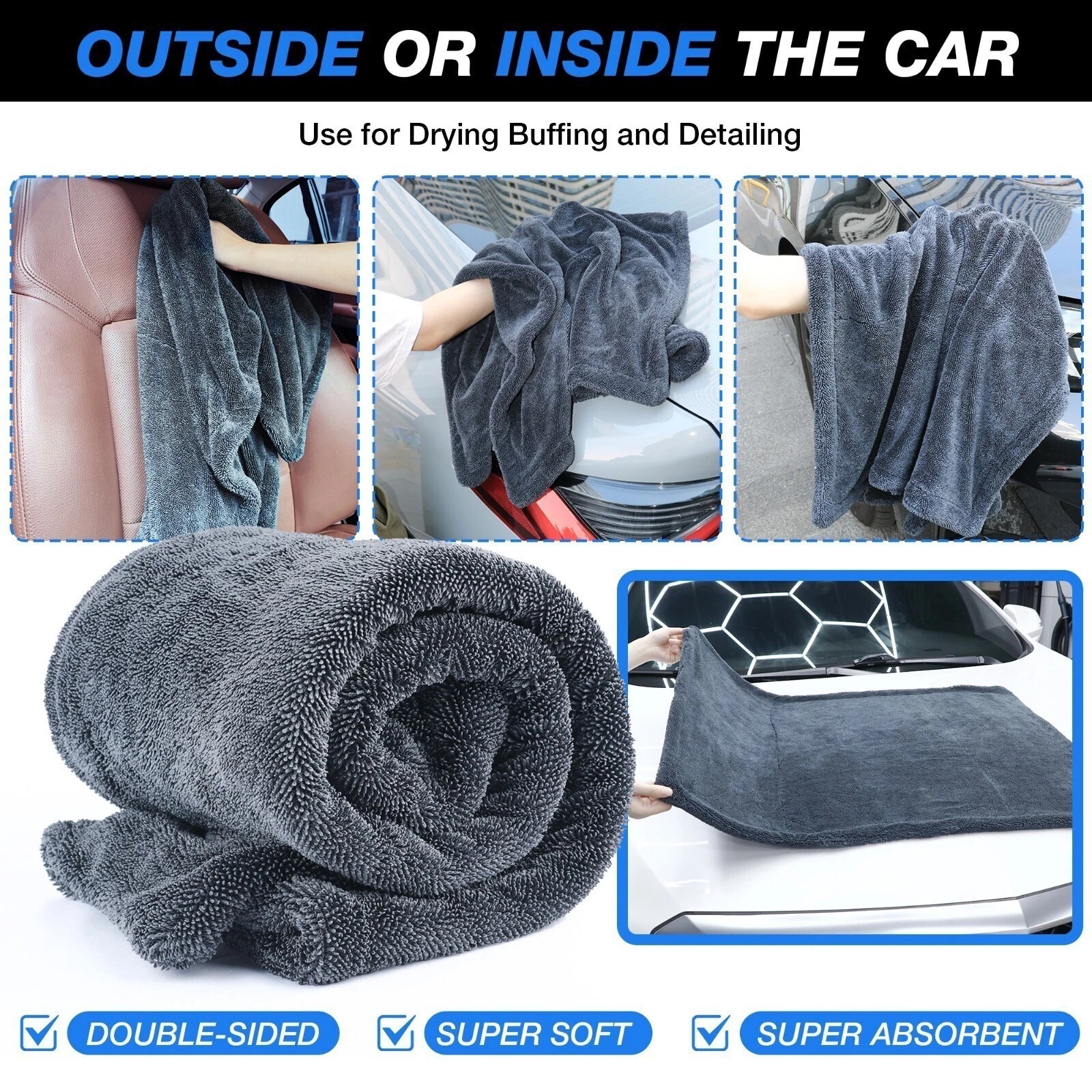 Super Absorbent Microfiber Car Drying Towel Twisted Loop 24” x 36″ 1500GSM