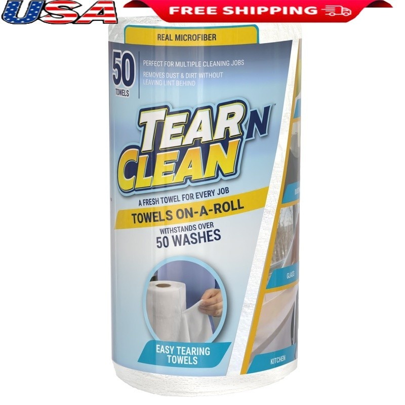 Reusable Multi-Purpose Microfiber Cleaning Towels on Roll 50 Count White