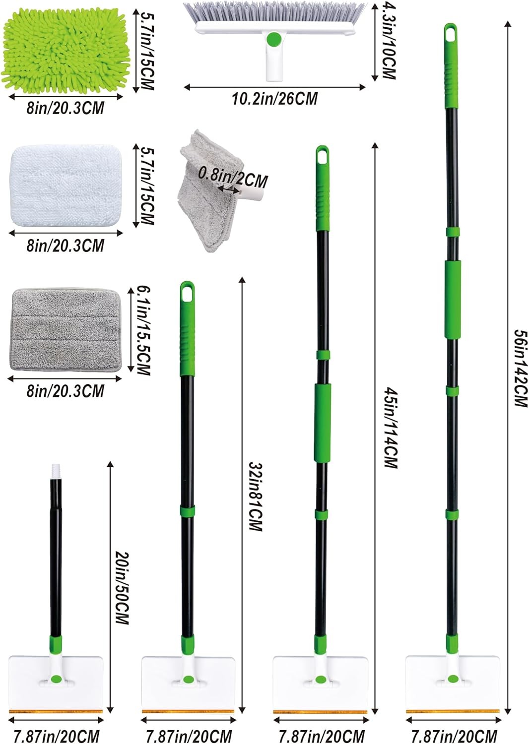 4in1 Baseboard Cleaning Tool with Handle 5 Reusable Pads 1 Stiff Bristle Brush C