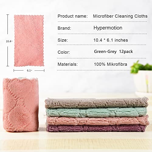 Microfiber Cleaning Cloth, Kitchen Towels, Double-Sided 12 Pack Grey Green