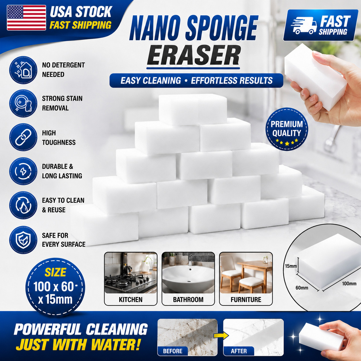 200Pcs Magic Sponge Eraser Melamine Washing Thick Remover Cleaning Foam Home US