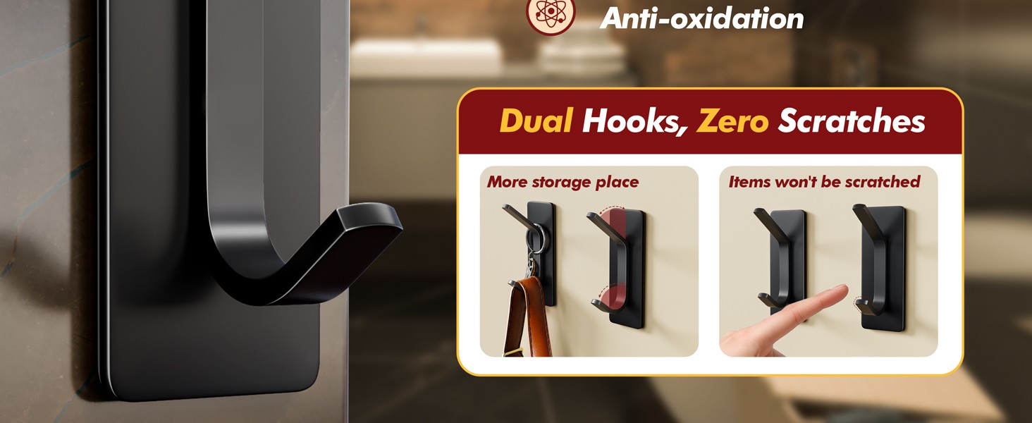 Self Adhesive Hooks 15lbs Heavy Duty, 5 Pack Stainless Steel Wall Hooks for Coat