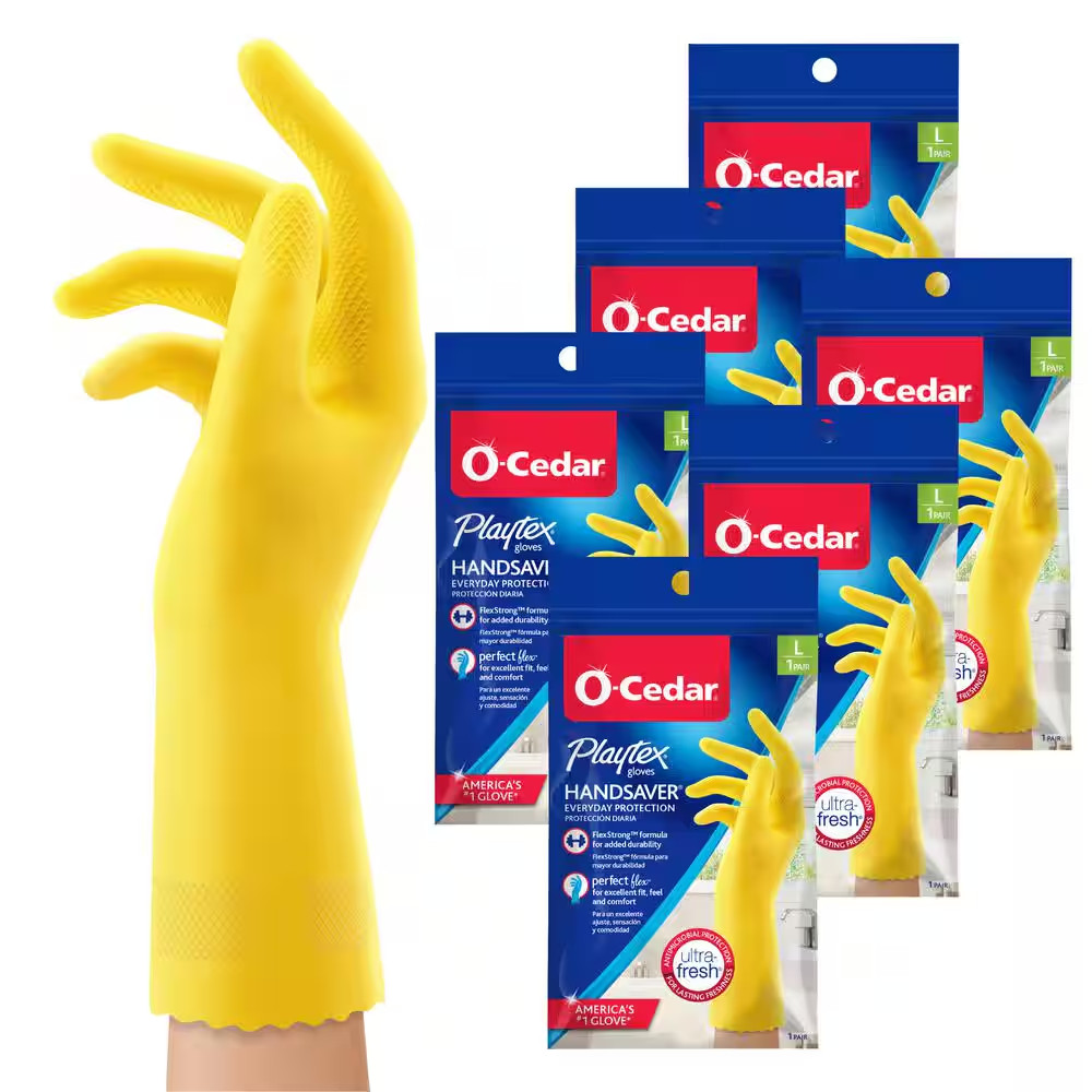 Playtex Handsaver Large Yellow Latex/Neoprene/Nitrile Gloves (6-Pairs)