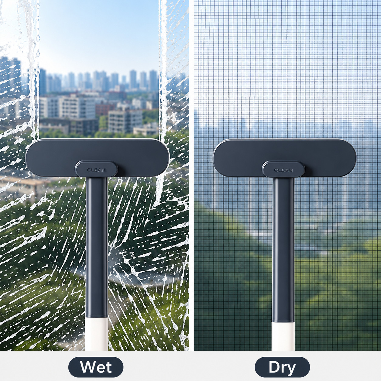 Multifunction Window Cleaning Brush Long Handle Glass Wiper Wet Dry Dust Cleaner