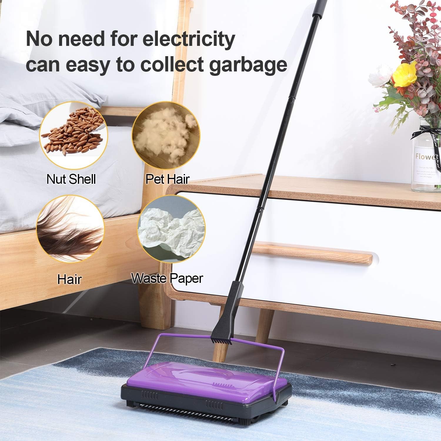Carpet Sweeper Cleaner for Home Office Low&Undercoat Carpets Rugs Pet Hair Dust
