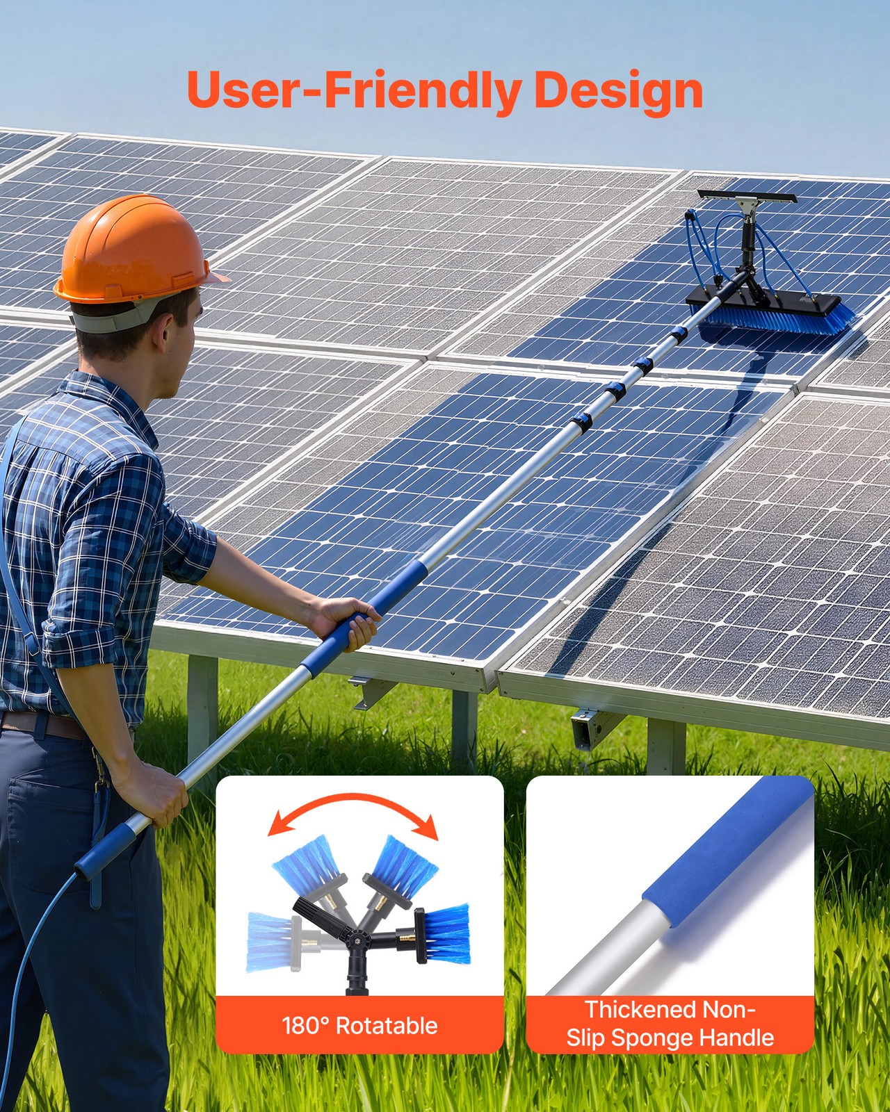 VEVOR Solar Panel Cleaning Kit Water Fed Pole Kit 26 ft with Brush and Squeegee