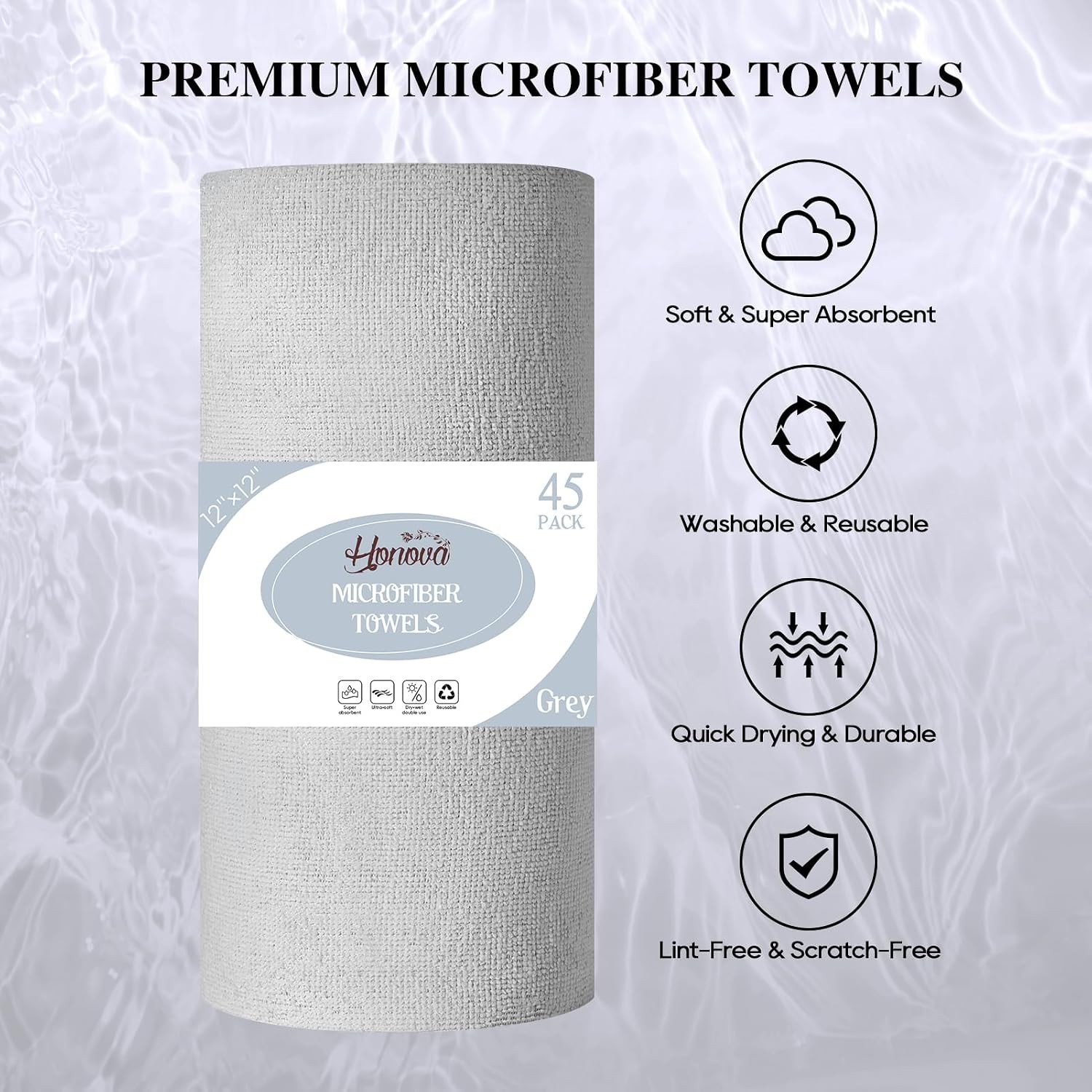 Microfiber Cleaning Cloth Roll 45 Pack, 12 x12″ Washable Paper Towels, Tear Away