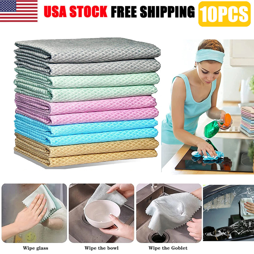 10x Fish Scale Streak Free Magic Glass Window Microfiber Cleaning Cloth Cleaner