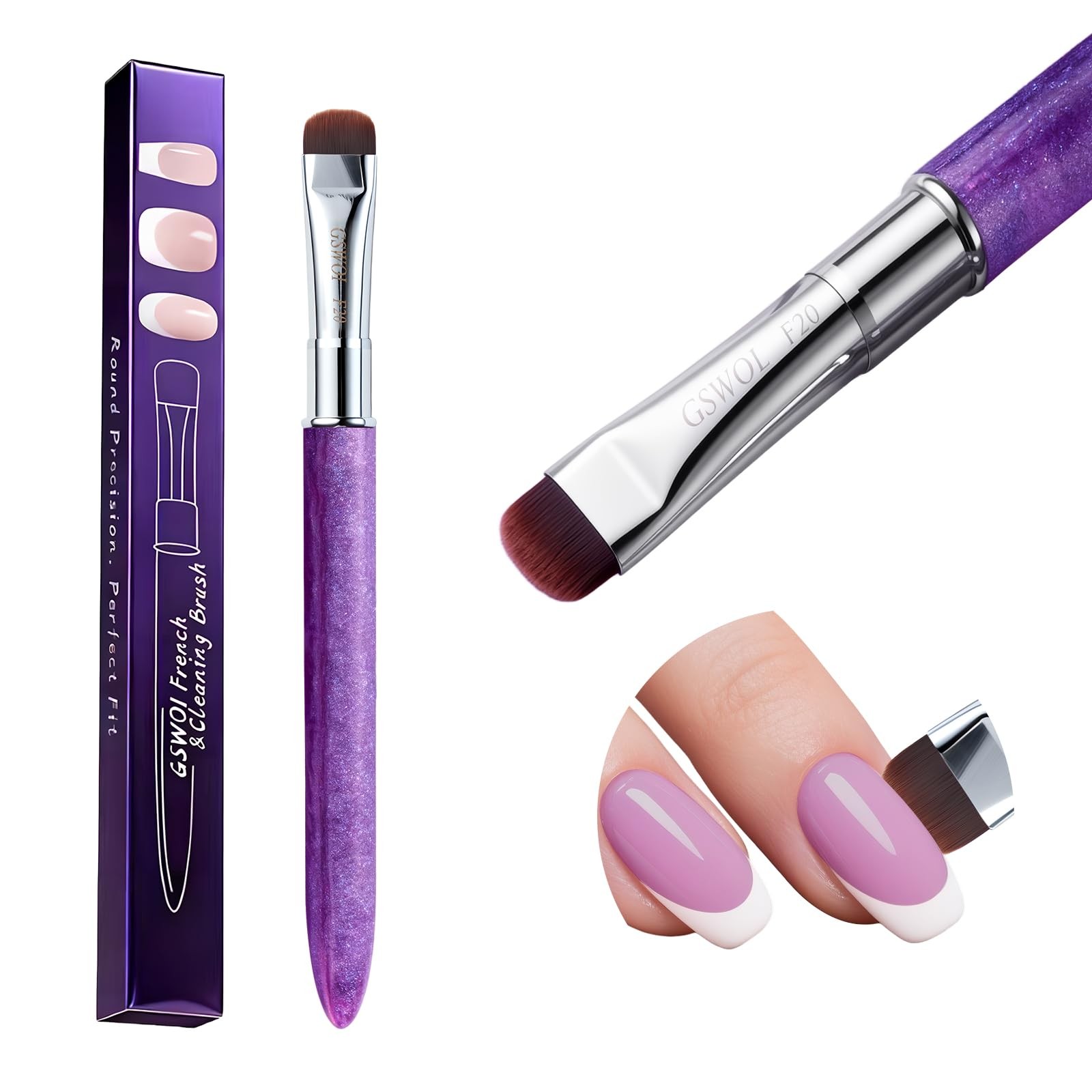 GSWOI French Tip & Nail Cleaning Brush – Dual Function Gel Polish F20, Purple