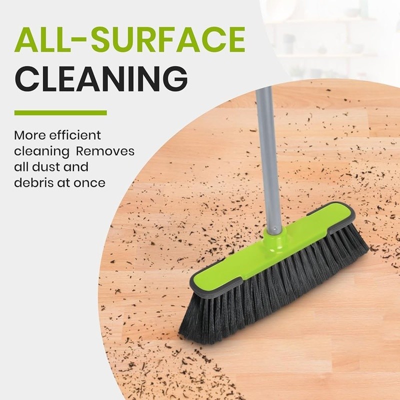 13in Soft Bristle Broom Adjustable Handle Indoor Outdoor Floor Cleaning Tool New