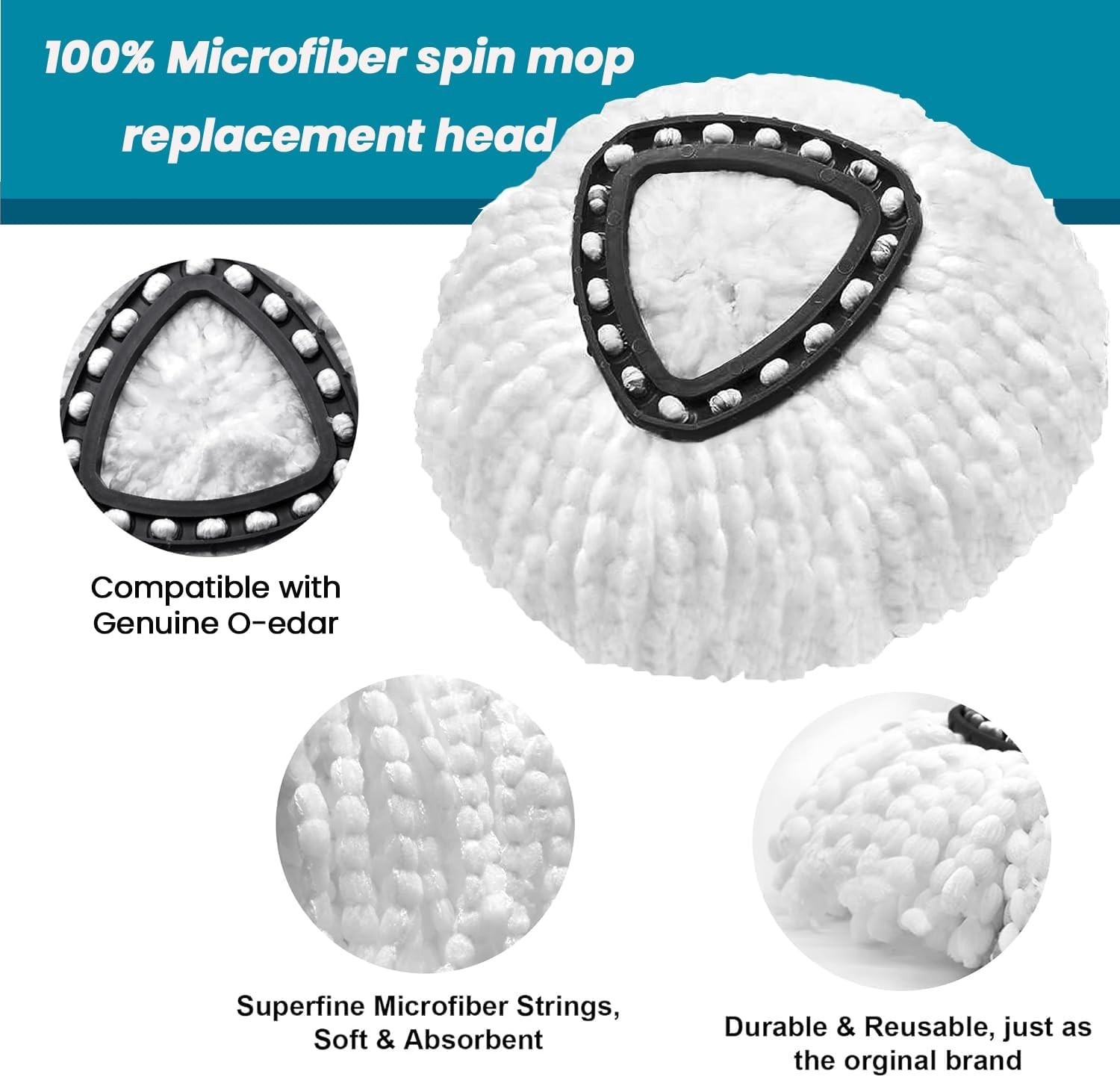 Microfiber Mop Head Replacement 4 Pack for Spin Mops Floor Cleaning