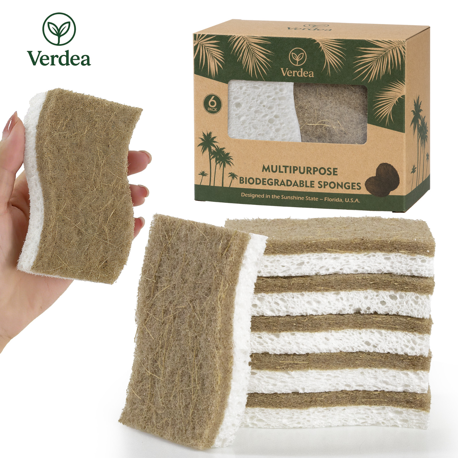 Verdea Natural Coconut Dish Sponges – Eco-Friendly Biodegradable Scrubbers