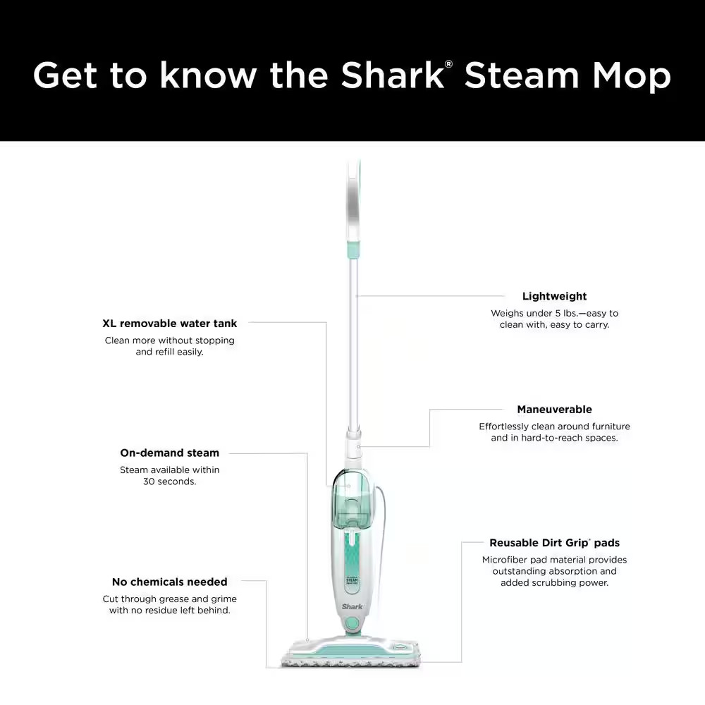Corded Steam Mop for Hard Floor Surfaces, Tile, Stone, Laminate in Blue with XL