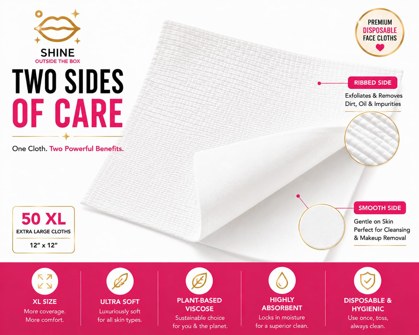XL Disposable Face Towels – 50 Count Ultra-Soft Lint-Free Dry Facial Wipes, 100%