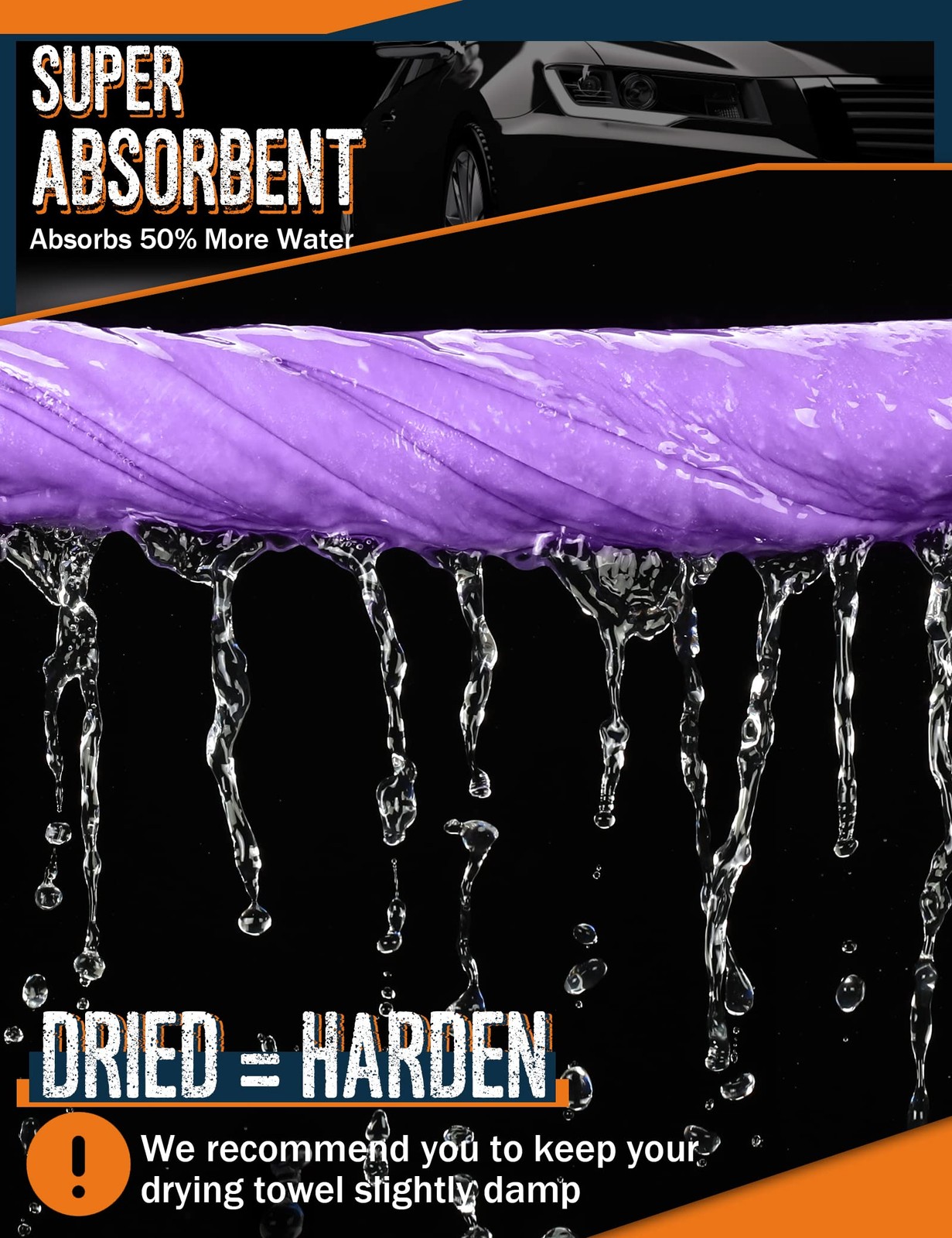 Premium Car Drying Towel, Super Absorbent 26″x17″ Large (26”x17”), Purple