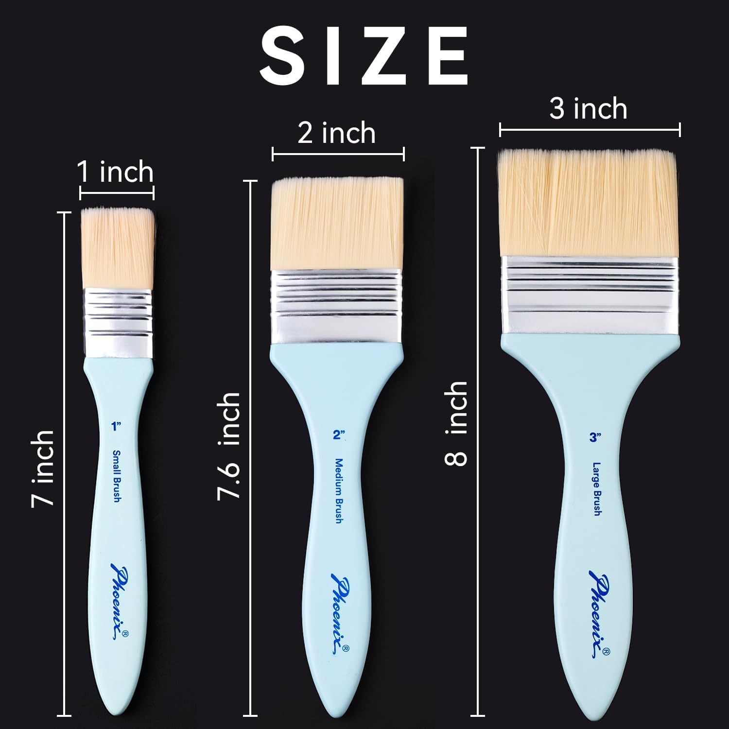 Flat Paint Brush Set – 3 Sizes Nylon Large Paint Brushes for Acrylic Painting,